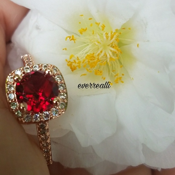 Rose Gold Red Ruby Halo Engagement Ring - Picture 5 of 6